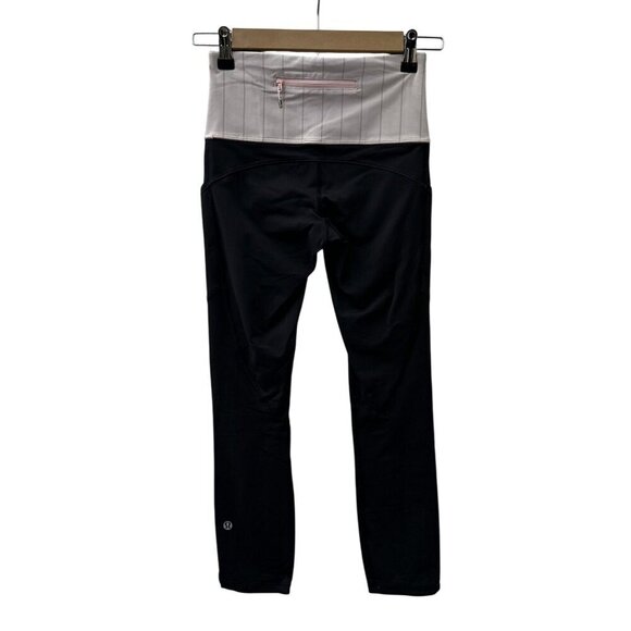 Lululemon Wunder Under Crop Luon Stripe Zip Waist Side Pockets Leggings Women 4 - Picture 2 of 12